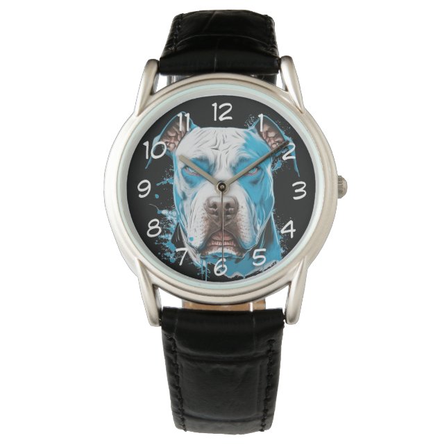 Montre Pitbulbe blanc aux yeux bleus (devant)
