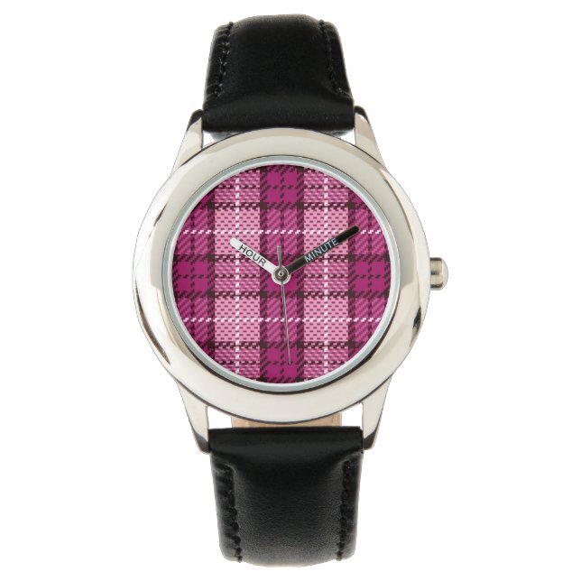 Montre Pixel Plaid_Magenta-Noir (devant)