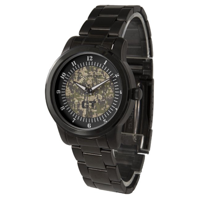 Montre Pixels Camouflage numérique Monogramme personnalis (Incliné)