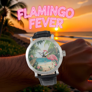 Montre Plage Tropicale aux Flamants Roses