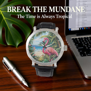 Montre Plage Tropicale aux Flamants Roses