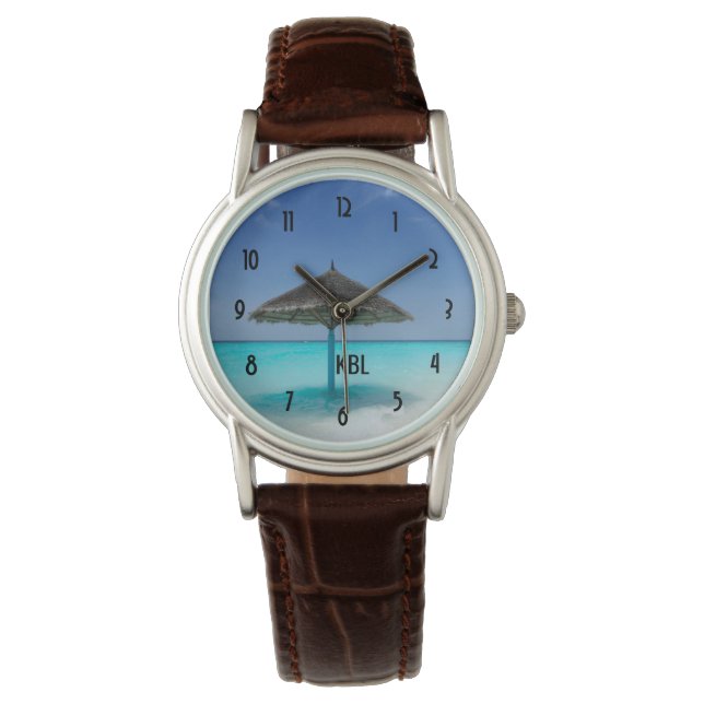 Montre Plage tropicale pittoresque avec parapluie de chau (devant)