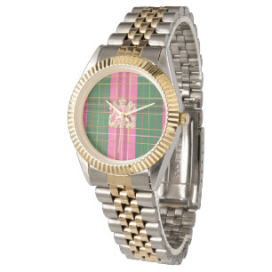 Montre Plaid classique rose et vert avec monogramme perso