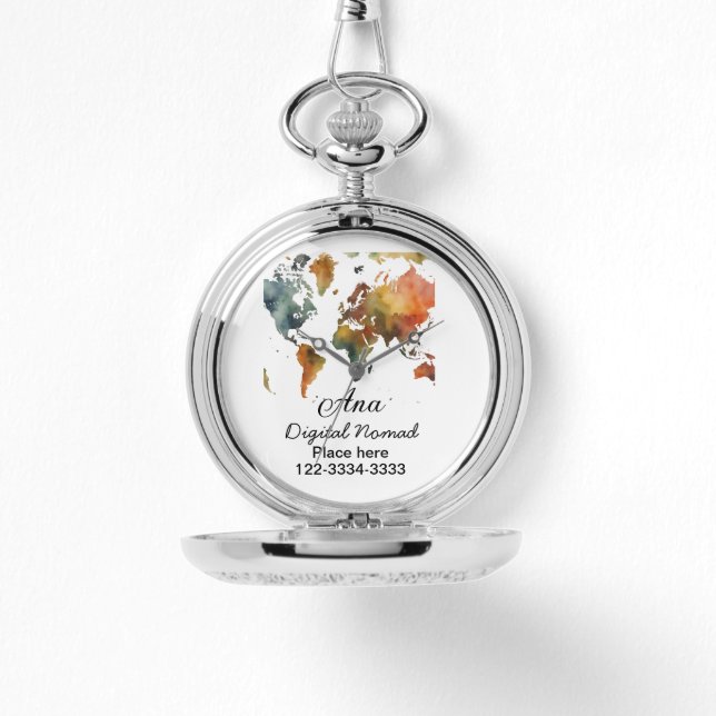 Montre Plan du monde ajouter votre nom texte place téléph (Recto)