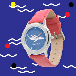 Montre Plane Enfants Garçons Bleu Nom Personnalisé
