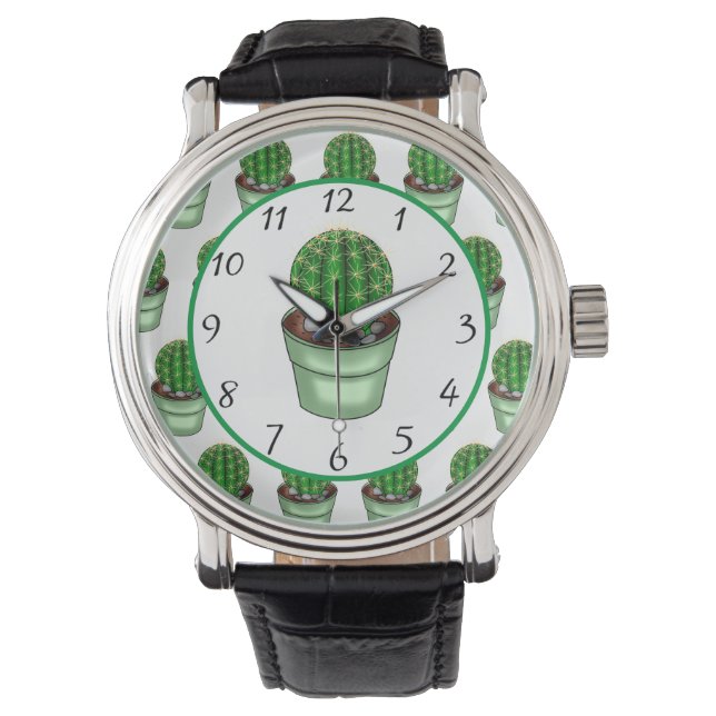 Montre Plantes domestiques dessinées à la main Cactus (devant)