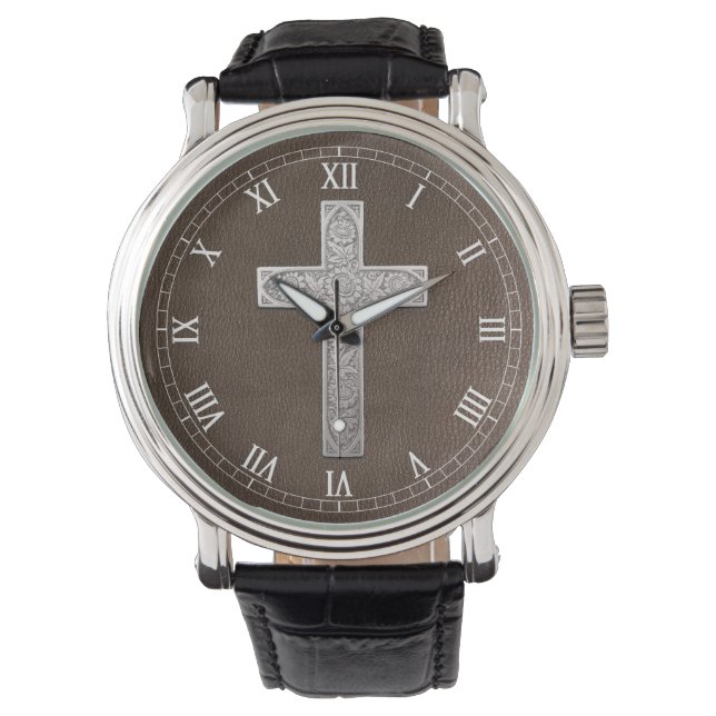 Montre Plaque de face numérique romaine de la croix d'arg (devant)
