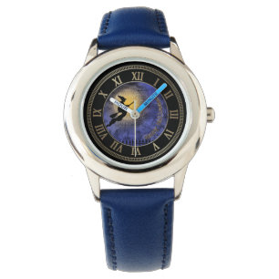 Montre Pleine lune d'Halloween et sorcière