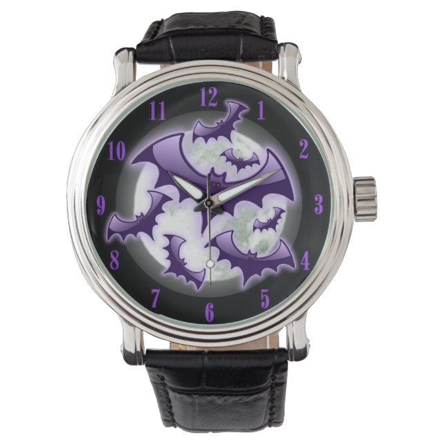 Montre Pleine lune noire et violette Bats Montre-poignet (devant)