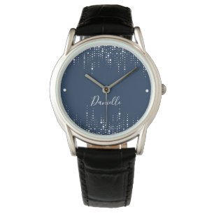 Montre Pluie simple bleu clair et blanc points de goutte