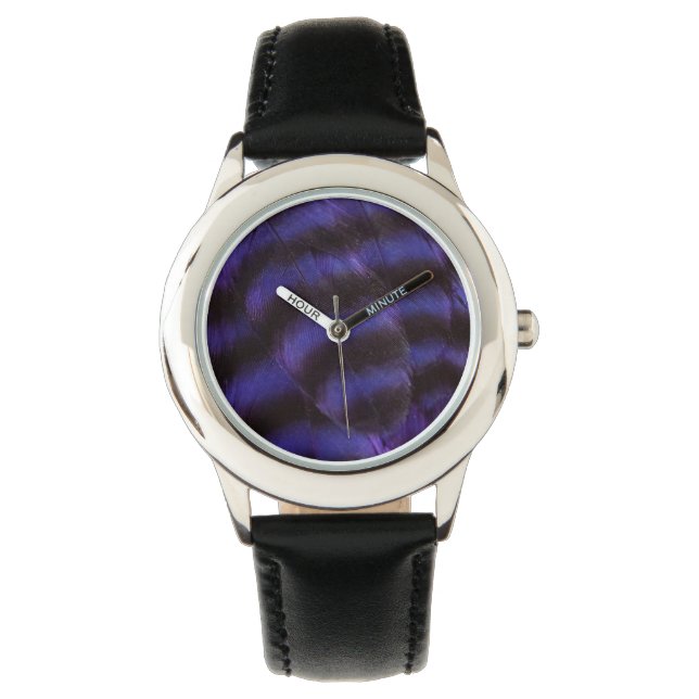 Montre Plumes violettes et noires (devant)