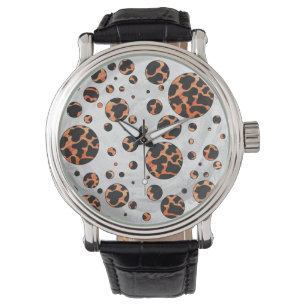 Montre Poche noire et orange Polka Imprimer