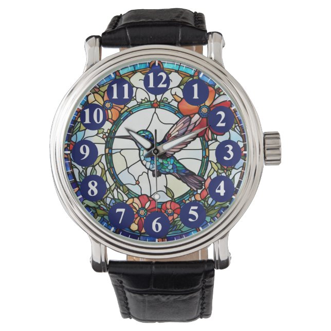 Montre Poignée en verre d'oiseau de colibri bleu foncé (devant)