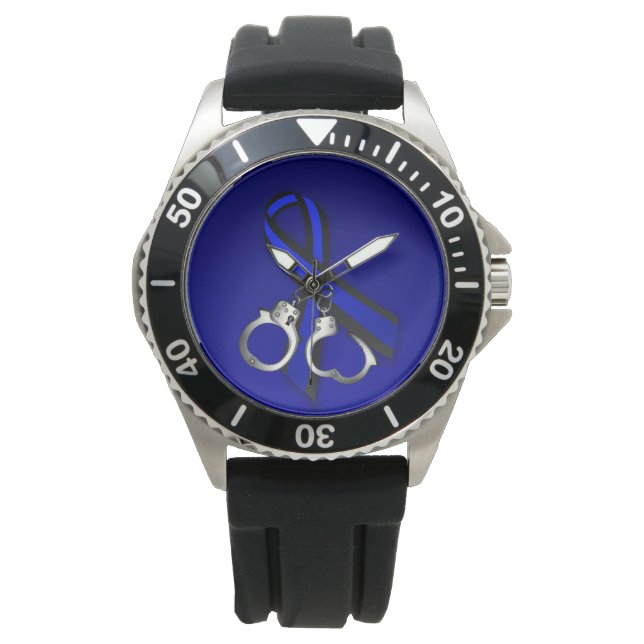 Montre Poignées de ruban mince de ligne bleue (devant)