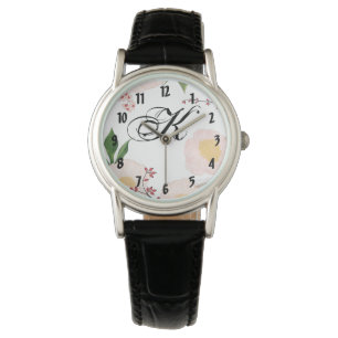 Montre poignet personnalisée Fleurs florales blanc