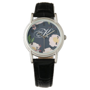 Montre poignet personnalisée Fleurs florales blanc