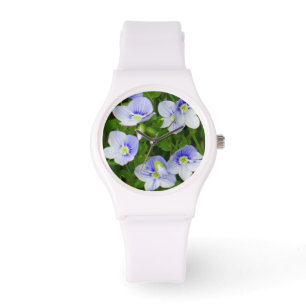 Montre poignet petites fleurs bleues