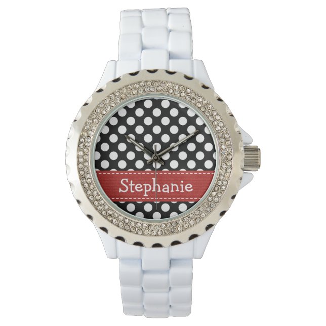 Montre Pointe Polka noir et blanc personnalisé (devant)
