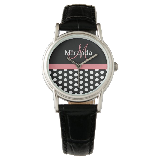 Montre Pointe Polka Rose Noir (devant)