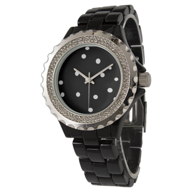 Montre Pois noirs et blancs amusants (Incliné)