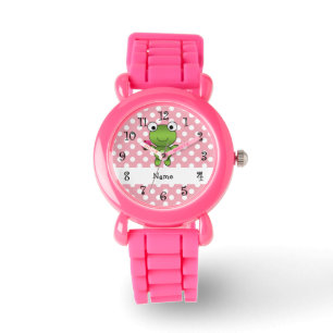 Montre Pois nommé personnalisé de rose de petit gâteau