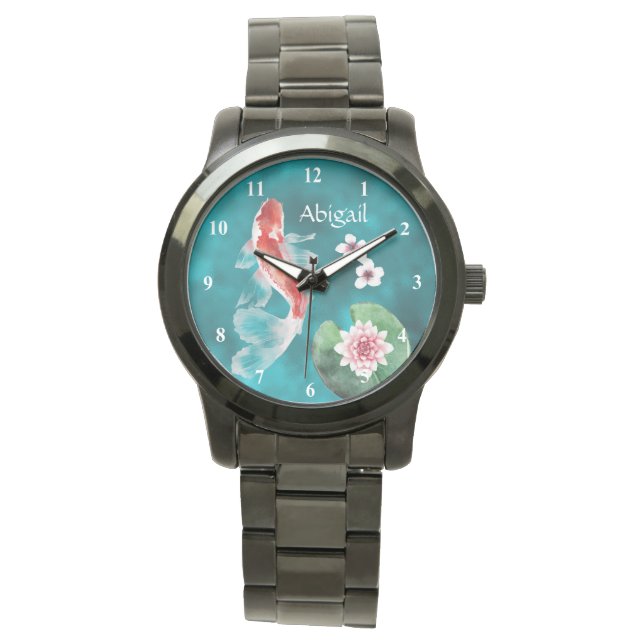 Montre Poisson Koi japonais personnalisé, fleurs de ceris (devant)
