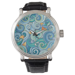 Montre Poisson Parmi Le Motif Des Vagues