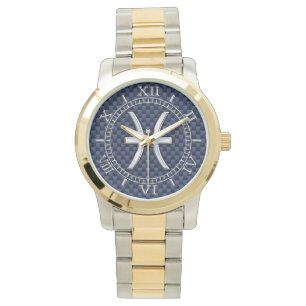 Montre Poissons Zodiac sur Blue Carbon Fiber Print Dial