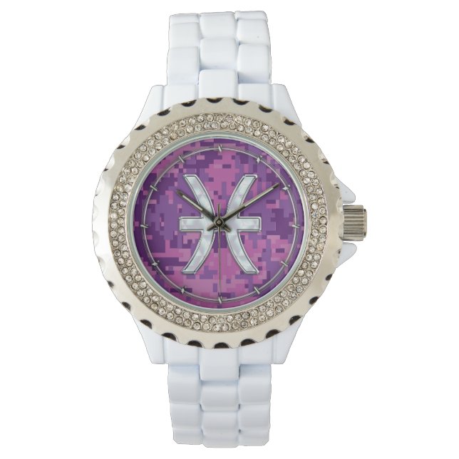 Montre Poissons Zodiac sur Camouflage numérique rose Fuch (devant)