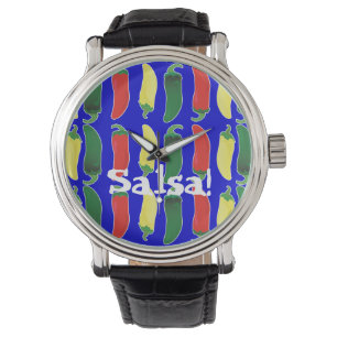 Montre Poivrons de piment chauds verts et jaunes rouges