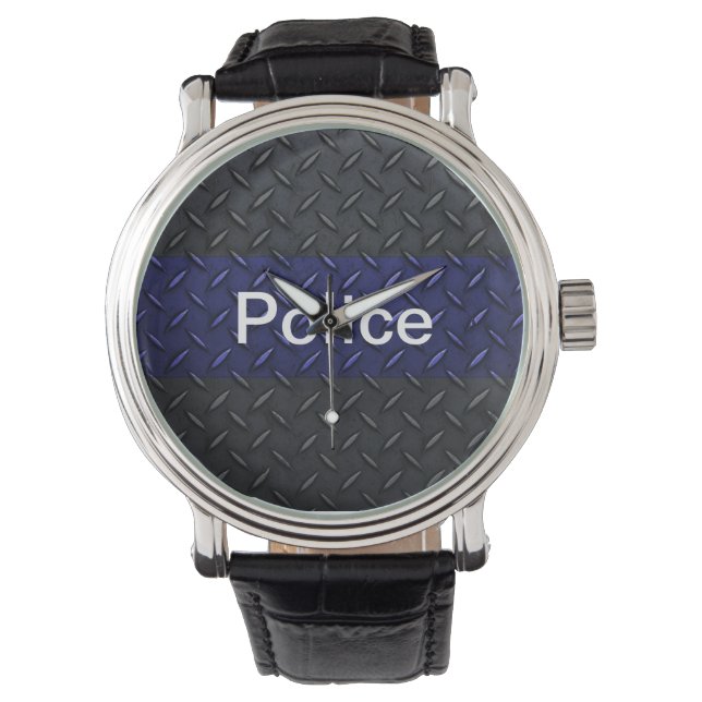Montre Police Ligne Bleue Mince Plaque Diamond Homme Mont (devant)