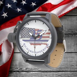 Montre Police Retraite Watch Mince Ligne Bleue Drapeau US