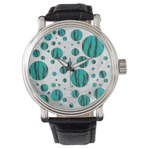 Montre Polka Dot Tiger noir et Turquoise