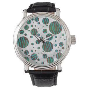 Montre Polka Dot Zebra Brown et Turquoise