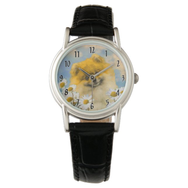 Montre Poméranien dans Daisies Peinture - Art Chien origi (devant)