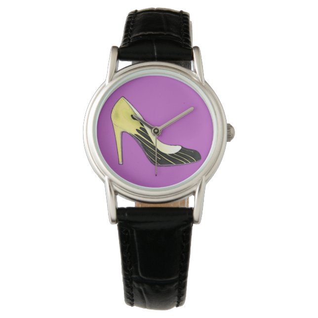 Montre Pompe Stiletto, jaune sur violet (devant)