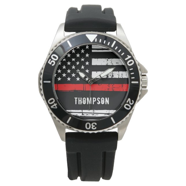 Montre Pompier à drapeau mince personnalisé (devant)