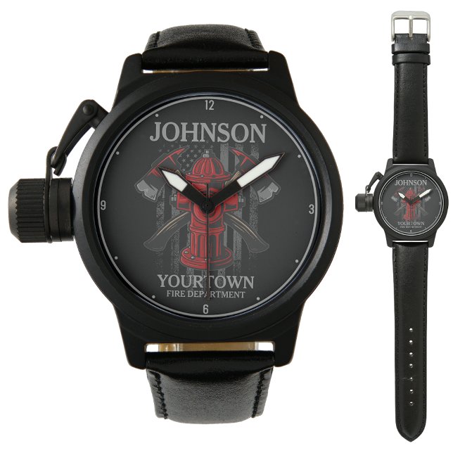 Montre Pompier NOM Fire Department Hydrant USA Drapeau (Créateur téléchargé)