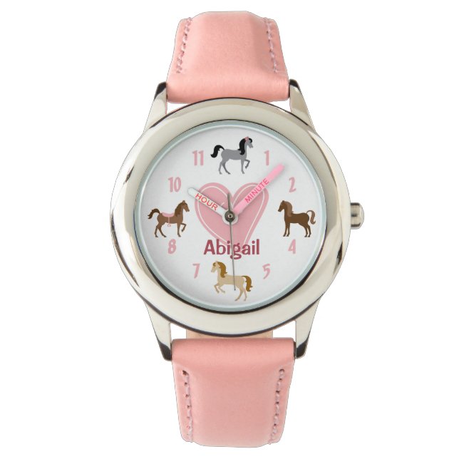 Montre Ponts et Cheval de Coeur Rose personnalisés (devant)