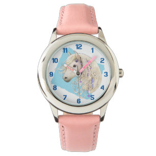 Montre Pony blanc décoré sur les enfants bleus