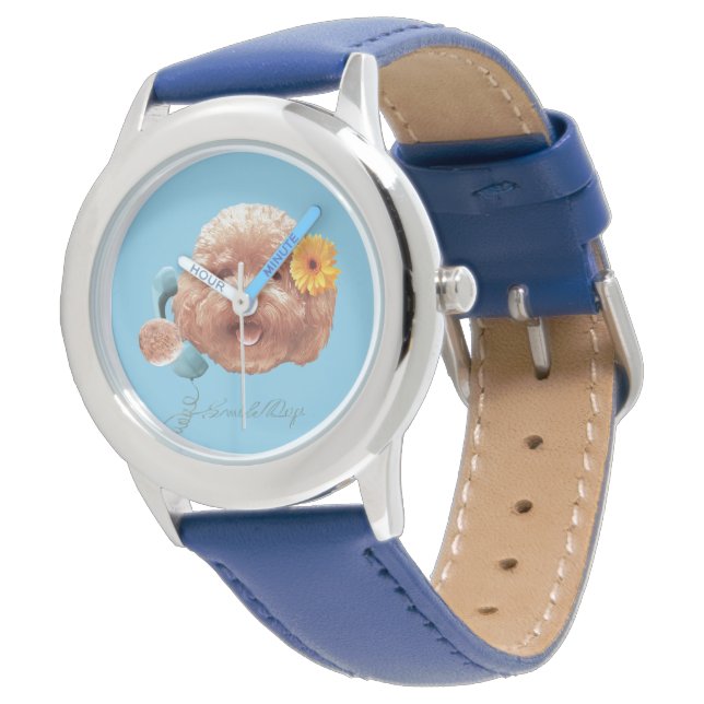 Montre Poodle de jouet avec Fleur et Illustration télépho (Incliné)