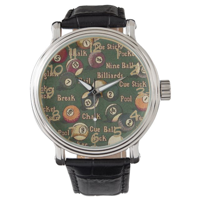 Montre Pool Shark Billiard Balls Arrière - plan Wrist Wat (devant)