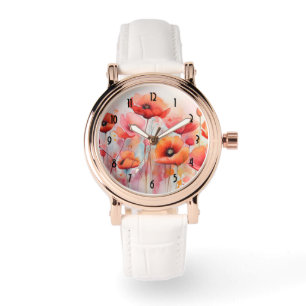 Montre Poppies rouges dans une aquarelle de champ