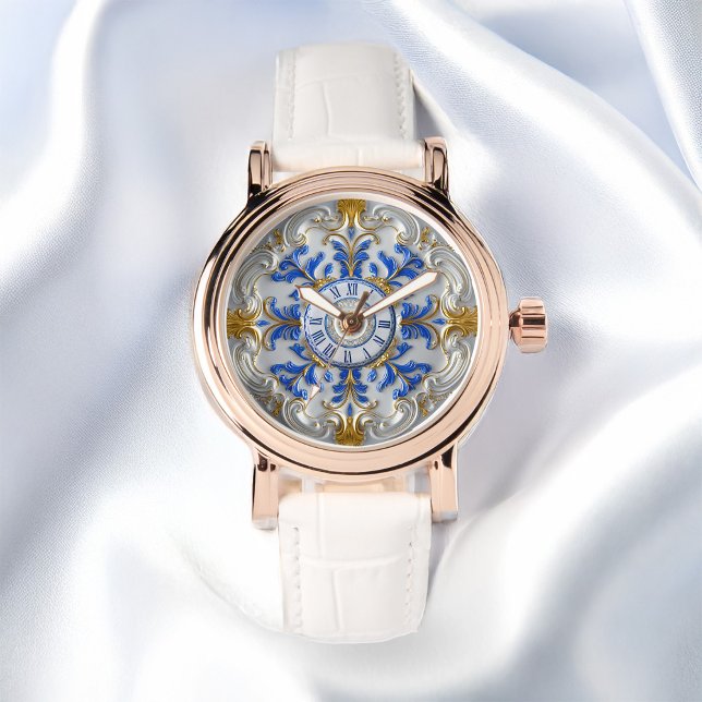 Montre Porcelaine néoclassique Rococo Style Blue Gold Wat (Créateur téléchargé)