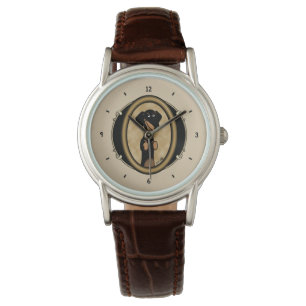 Montre Portrait Dachshund Ovale Or (noir et bronzé)