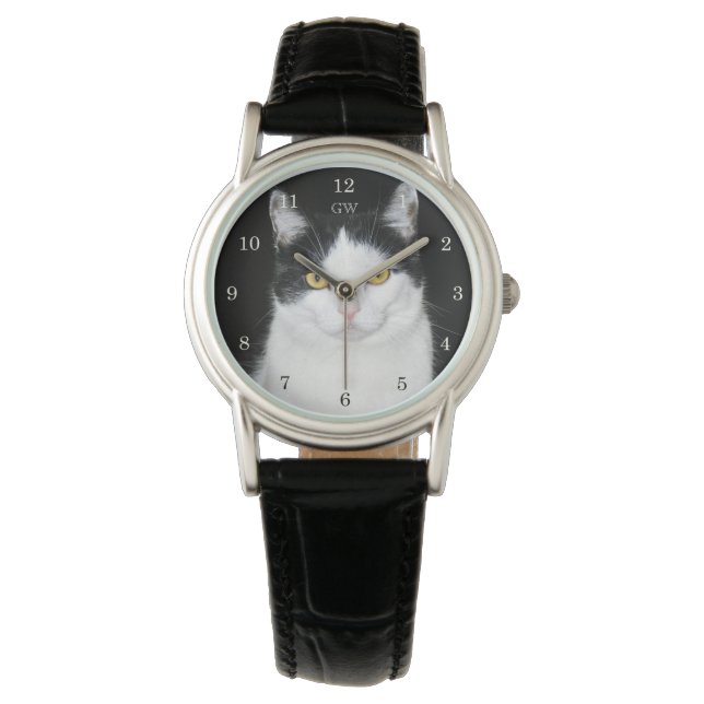 Montre Portrait de chat noir et blanc (devant)
