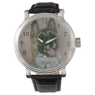 Montre portrait de chien brun et blanc d'akita