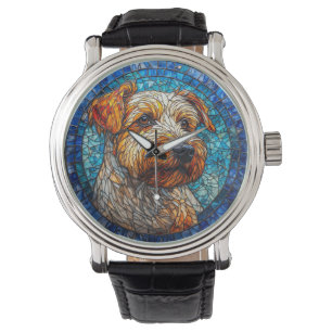 Montre Portrait de chien en vitrail coloré