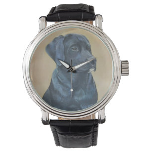 Montre portrait de chien noir labrador art réaliste