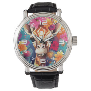 Montre Portrait de Giraffe Florale-9320